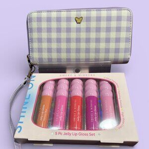 LAVENDER & WHITE PLAID ZIP AROUND WALLET AND SMOKE & MIRRORS 5 LIPPYS
